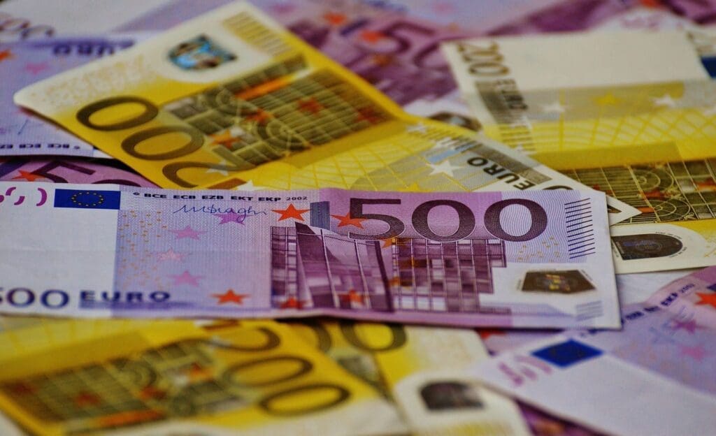 A close-up image of Euro banknotes used for business finance in Estonia.