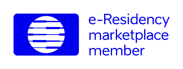 Blue logo denoting e-Residency marketplace member